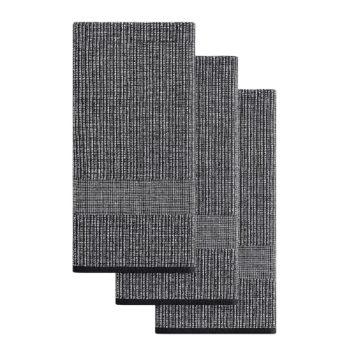 Mordimy Premium Large Cotton Kitchen Towels (18"x 28", 3 Pack), Black | 100% Ring Spun Cotton, Super Absorbent, 380 GSM, Flat & Terry, Soft, Hanging Loop Dish Towels - color: Black, size: 18"x28" - 3 Pack