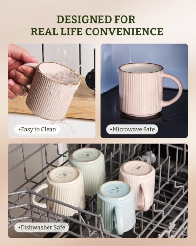 famiware Coffee Mug Set of 4, Star 12 oz Ceramic Mugs Cups Set with Handle | Stoneware Stackable Catering Cup for Coffee, Tea, Cappuccino, Latte, Microwave & Dishwasher Safe, Light Pink - color: Star-Light Pink, size: 4 Count (Pack of 1)
