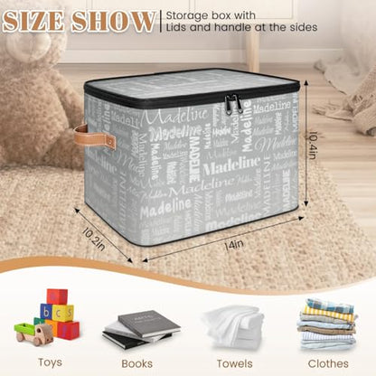 Custom Storage Basket with Name, Personalized Keepsake Box, Grey | Foldable Fabric Gradient Large Memory Bin with Handle Lid Lightweight Waterproof Dustproof, 14"L x 10.2"W x 10.4"H - color: Option 11