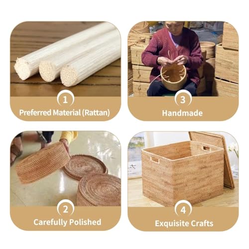 Rattan Basket with Lid, 11.81"×7.87"×5.91", Handwoven Storage | Handwoven from natural rattan | Durable & sturdy lid | Stackable design | Ages beautifully over time - size: 11.81"×7.87"×5.91"