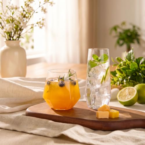 BESTSTAR 48 Pack Clear Plastic Wine Glasses Set BPA-Free Shatterproof | 24 9 OZ Stemless Champagne Flutes & 24 12OZ Diamond Wine Whiskey Glasses, Clear Drinkware for Weddings, Parties & Events - color: Clear Diamond