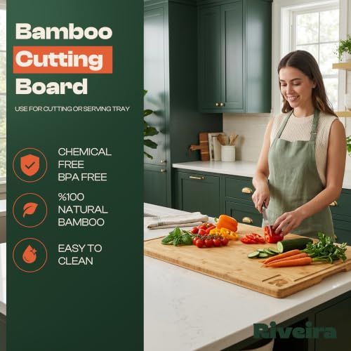 Riveira Extra Large Bamboo Cutting Board for Kitchen, 36" x 24", 0.8 Inch Thick – Large Wood Cutting Board with Juice Groove, Reversible Butcher Block Cutting Board for Meat, Bread & Charcuterie - size: 36"L x 24"W