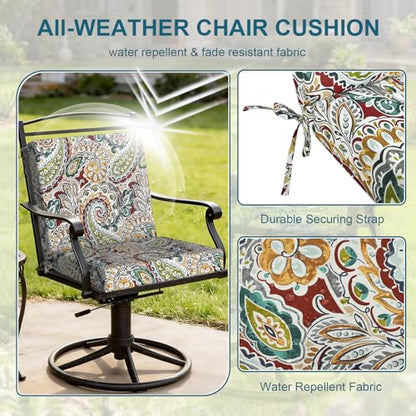 DYTXIII Outdoor Midback Chair Cushions Set of 2-20"x17" Water Repellent & Fade-Resistant Patio Seat Cushions with High-Resiliency Foam, Non-Slip Ties for Dining, Balcony Furniture-Paisley Chilli - color: Paisley Chilli