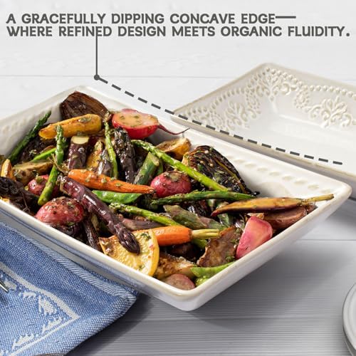 Salad Plates Set of 4, 9.85" Embossed Ceramic Rectangular Appetizer Plates, Deep Lipped Edges, Microwave & Dishwasher Safe, Dessert Sushi Pasta Serving Plates (White, Willow Leaf) - color: White (Willow Leaf), size: 9.85 inch