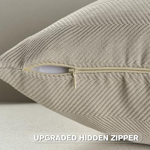 FUTEI Pack of 2 Chenille Throw Pillow Covers 16x16 Inch, Beige | Elegant Herringbone Textured Design,Side Hidden Zipper,Machine Washable,Pill-Resistant,Colorfast,Insert Not Included. - color: Beige, size: 16" x 16" (Pack of 2)