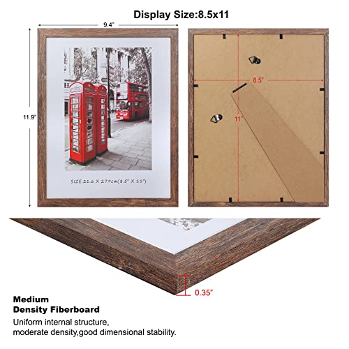 8.5x11 Picture Frame Set of 6, Certificate Document Frame Set with Display Box, Rustic Style Antique Brown Wood Grain Photo Frame Suitable for Desktop Display and Wall Decoration. - size: 8.5 x 11 inches