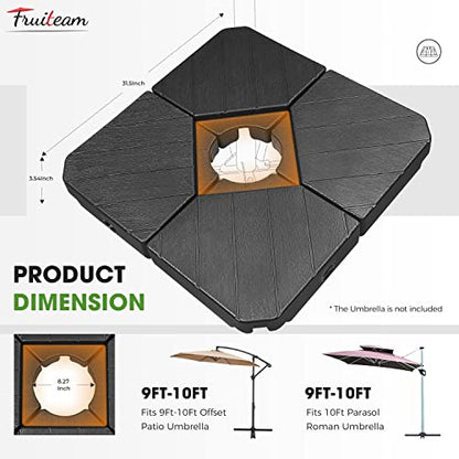 FRUITEAM Patio Offset Umbrella Base Stand, 180 LBS Sand Filled Outdoor Base Heavy-Duty for Cantilever Umbrellas, Large Easy-Fill Spouts for Water & Sand Filling - color: Black