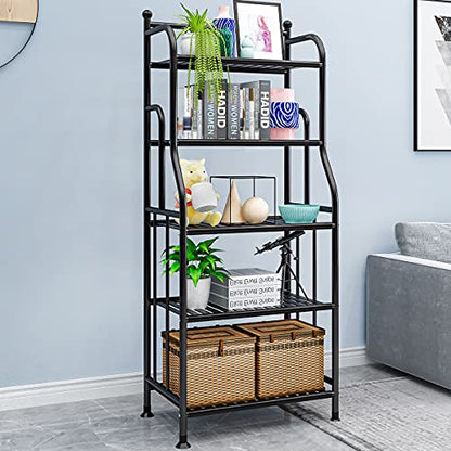 5 Tier Metal Plant Stand Iron Holder Storage Shelf, Planter Display Rack | (Black) Indoor and Outdoor Flower Pots Multiple Shoe Organizer for Garden Balcony Living Room Kitchen Bathroom