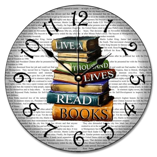 12 Inch Wall Clock Lived A Thousand Lives Read Books Doffed Library Wall Clocks Battery Operated Silent Farmhouse Decor She Shed Living Room Decor Gift for Man Woman Friend Anniversary - color: Style-10, size: 12x12 in