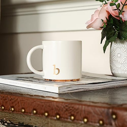 COLLECTIVE HOME Ceramic Coffee Mug, 15 oz Monogram Cup with Gift Box(b) | Dishwasher Safe, Engraved Gold Letter , Personalized Housewarming Birthday Present, Christmas Thanksgiving Mothers Day Gifts - color: gold-b