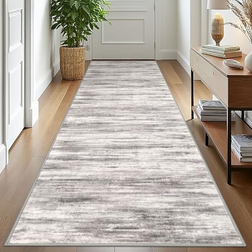 KOZYFLY 3x10 Ft Rug Modern Ombre Runner Rug for Hallway, Washable Kitchen Rugs Non-Slip Soft Striped Entryway Rug, Print Grey/Light Beige/Brown Abstract Carpet for Laundry Nursery - color: Grey/Light Beige/Brown, size: 3' x 10' (Runner)