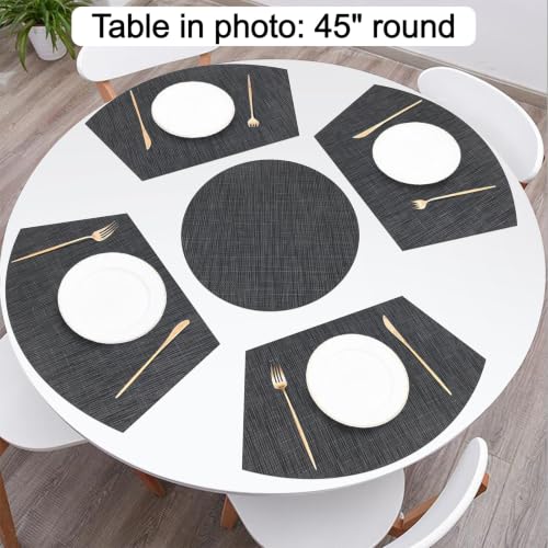 SHACOS Large Size Wedge Placemats with Centerpiece Round Mat Set of 5 Round Table Place Mats Washable Dining Table Placemats Reversible Durable, Black Gray - color: Black Gray