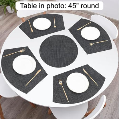 SHACOS Large Size Wedge Placemats with Centerpiece Round Mat Set of 5 Round Table Place Mats Washable Dining Table Placemats Reversible Durable, Black Gray - color: Black Gray