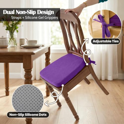 Dining Chair Cushions, Purple, 17"x16", Set of 4 | 2" Cooling Gel High-Density Foam, Chair Pads with Ties, Non-Slip Bottom, Removable Washable Cover, For Dining and Kitchen - color: Purple, size: 4 Count (Pack of 1)