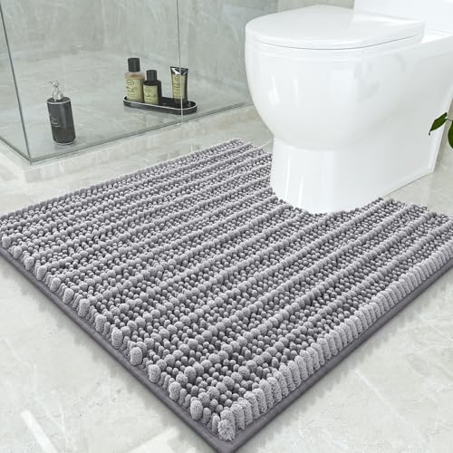 Smiry Bathroom Toilet Rugs U Shaped 24x24, Chenille Bath mats for Toilet | Grey Extra Soft Absorbent Non Slip Rubber Backing Contour Bath Rugs for Toilet, Machine Washable Contoured Bath Mats - color: Grey, size: 24'' X 24''