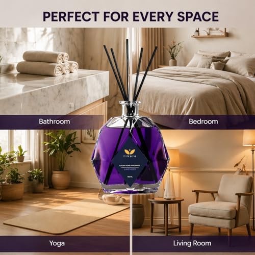 Home Fragrance Luxury Reed Diffuser with Lavender Scent 23.67 fl oz | Crystal Glass Bottle Home Fragrance for Living Room, Bathroom & Office