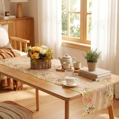 Embroidered Lace Table Runner Spring Summer Floral Tulle Trim Table Runner Flowery for Easter Home Kitchen Dining Wedding Party Indoor Decoration(13 x 60 Inch) - size: 13 x 60 inches
