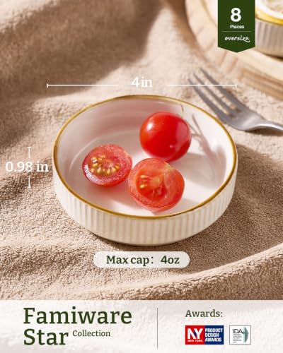 famiware Ceramic Soy Sauce Dish, 4oz Dipping Bowls Set of 8, White | Individual Dip Sauce Cups/Dishes/Plates, Small Serving Bowls for Side Dishes, Condiments, Sushi, Appetizers, Reactive Glaze - color: White, size: 8pcs