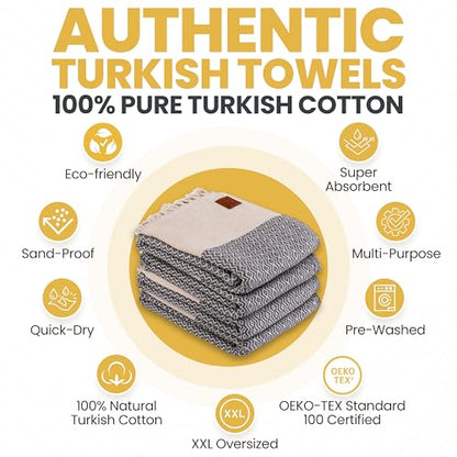 Gold CASE Turkish Beach Towel Set of 4 – 100% Cotton Large Turkish Bath Towels 67 x 38'' – Zeus Extra Large, Quick Dry & Sand Free Towels – Peshtemal for Pool – Brown - color: Brown, size: Zeus Beach Bath Towel