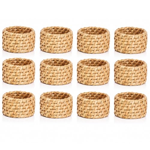 Alpha Living Home Rattan Napkin Rings, Natural, Set of 12 | Handwoven natural cane, 2 in. W x 1.25 in. H, fits cloth napkins, rustic boho style, reusable, weddings & everyday dining - color: Camel Brown, size: 12- Pack