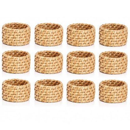 Alpha Living Home Rattan Napkin Rings, Natural, Set of 12 | Handwoven natural cane, 2 in. W x 1.25 in. H, fits cloth napkins, rustic boho style, reusable, weddings & everyday dining - color: Camel Brown, size: 12- Pack
