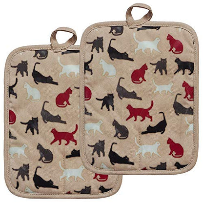 Pot Holders Set of 2,Non Slip Clear Silicone Printed Potholdes | Resistant 480 ℉,Comfortable Cotton Lining Kitchen Women Men Cooking Baking Microwave (Cat, Khaki Potholders) - color: Cat, Khaki Potholders