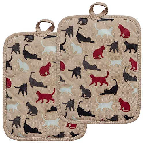 Pot Holders Set of 2,Non Slip Clear Silicone Printed Potholdes | Resistant 480 ℉,Comfortable Cotton Lining Kitchen Women Men Cooking Baking Microwave (Cat, Khaki Potholders) - color: Cat, Khaki Potholders