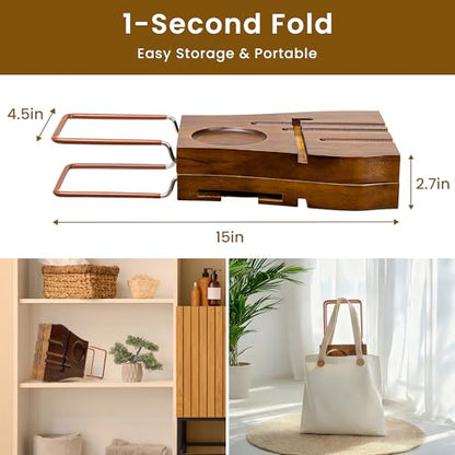 Dream Light Walnut Teak Expandable Bathtub Caddy Tray | Light walnut teak tray, extendable, housewarming gift, bath spa organizer - color: Teak Natural - B, size: Medium