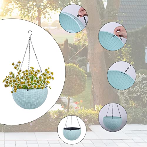 Vencer 11 Inch Round Resin Rattan Hanging Planters,Light Blue,VF-A15-B | Self Watering,Drain Hole,Metal Chain,Water Indicator,Indoor Outdoor - color: Light Blue