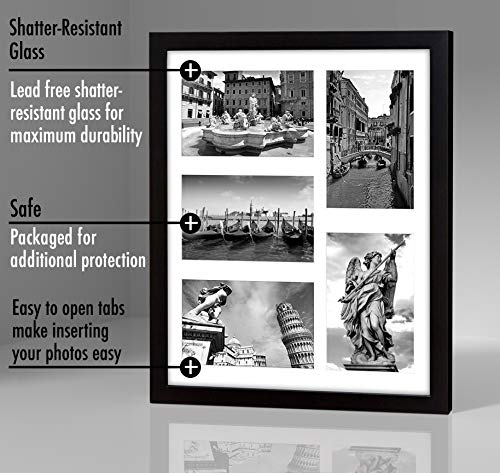 Americanflat 4x6 Collage Picture Frame with Shatter-Resistant Glass - Fits Five 4x6 Photos or Use as One 11x14 Picture Frame - Signature Collection - Collage Frames for Wall Display - Black | Overall frame size 11x14, Shatter-resistant glass, hangs vertic