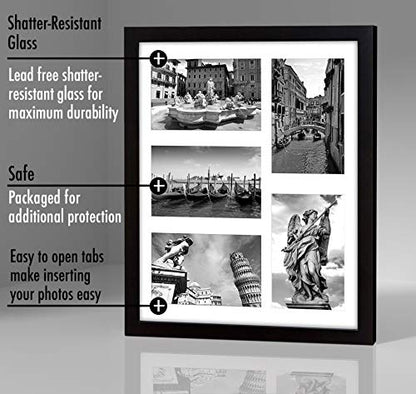 Americanflat 4x6 Collage Picture Frame with Shatter-Resistant Glass - Fits Five 4x6 Photos or Use as One 11x14 Picture Frame - Signature Collection - Collage Frames for Wall Display - Black | Overall frame size 11x14, Shatter-resistant glass, hangs vertic