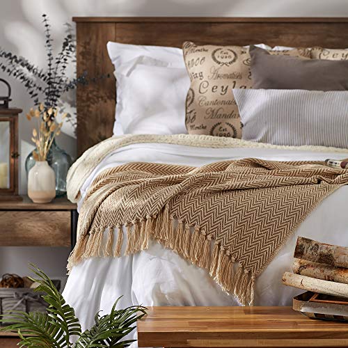 DII Chevron Throw Collection Handloomed Cotton, 50x60, Stone - color: Stone, size: 50x60"