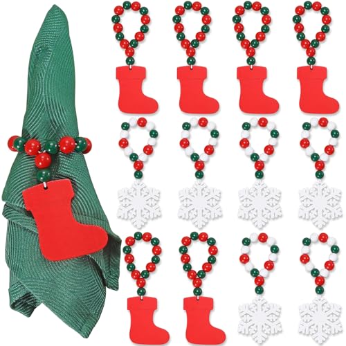 KPOSIYA Christmas Napkin Rings Set of 12, Snowflake Socks Napkin Rings for Table Decor, Wooden Napkin Holder Buckle for Christmas,Winter Holiday, Home Party, Wedding Supplies - size: 12pcs, style: Socks&Snow