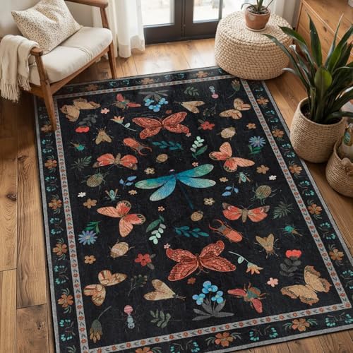 3x5 Entryway Rug,Black Washable Area Rug | Soft,Machine Washable & Non Slip,Low Pile,Ideal for Girls Room, Nursery,Kids Room - color: Black, size: 3' x 5' (Rectangular)