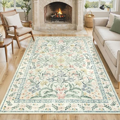 Lahome Boho Beige Rugs for Living Room 6x9, Washable Kids Rugs for Bedroom Girls, Farmhouse Soft Baby Carpet for Nursery, Non-Slip Carpet for Dining Room Playroom, Beige | Soft Baby Girls Carpet for Nursery, Non-Slip Carpet for Dining Room Playroom, Beige