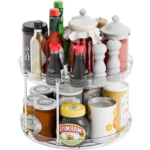 2 Tier Lazy Susan Turntable for Cabinet,Countertop,Pantry,12"W Spinning Seasoning Organizer,Double Rotating Kitchen Spice Rack Organizer and Condiments,Medicine,Vitamin Bottle Organizer Carousels,1Pc - size: 12"W-2Tier-1 Pack