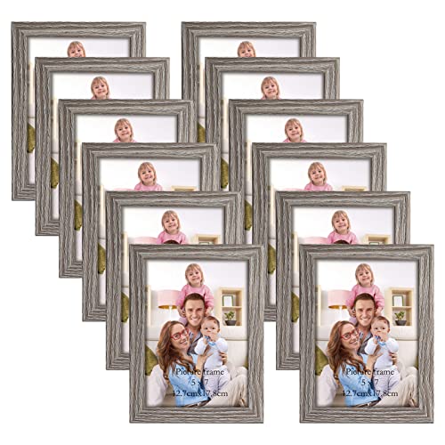Giftgarden 5x7 Picture Frame Distressed Grey, 5 by 7 Rustic Wood-grain Gray Photo Frames Bulk for Wall or Tabletop, 12 Pack - color: Distressed Gray, size: 5x7