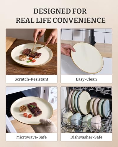 Famiware Saturn Stoneware Dishes Dinnerware Set for 8, Rimmed Plates, Bowls | Vanilla White, 24-Piece Ceramic Kitchenware, Chip and Scratch Resistant, Microwave & Dishwasher Safe, Modern Rustic Tableware - color: Vanilla White, size: 24