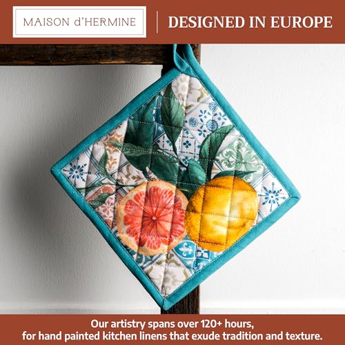 Maison d' Hermine Pot Holders 100% Cotton Potholders (8" x 8", Pack of 1) | Heat Resistant Hot Pads with Loop BBQ Cooking Baking Farmhouse Kitchen Handling Hot Pans Spring Summer - Agrume - color: 010 - Agrume, size: 8" x 8" (Pot Holder Pack of 1)