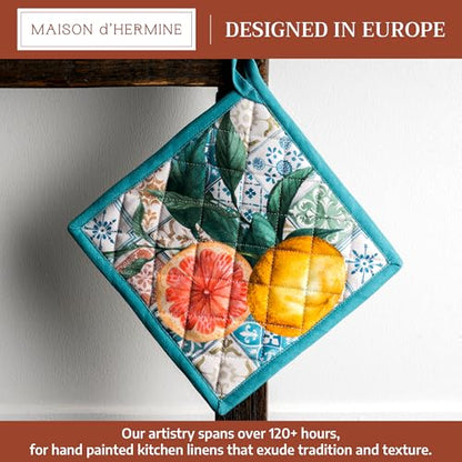 Maison d' Hermine Pot Holders 100% Cotton Potholders (8" x 8", Pack of 1) | Heat Resistant Hot Pads with Loop BBQ Cooking Baking Farmhouse Kitchen Handling Hot Pans Spring Summer - Agrume - color: 010 - Agrume, size: 8" x 8" (Pot Holder Pack of 1)