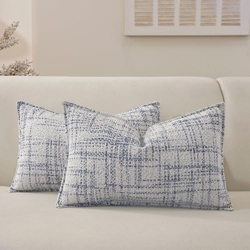 Decorative Throw Pillow Covers 20x12 Inch Set of 2,Soft Chenille Tweed Textured Cushion Case,Modern Home Decor for Couch Bed Living Room (Blue, 20" x 12" (Pack of 2)) - color: Blue, size: 20" x 12" (Pack of 2)