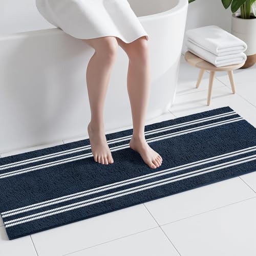 Tyrot Bathroom Runner Rugs Non Slip Washable 24x60, Ultra Soft Super Absorbent Bath Rugs for Bathroom Floor, Shaggy Chenille Bath Rug, Microfiber Plush Quick Dry Bath Mat for Bathtub, Hallway, Navy - color: Navy, size: 24''x60''