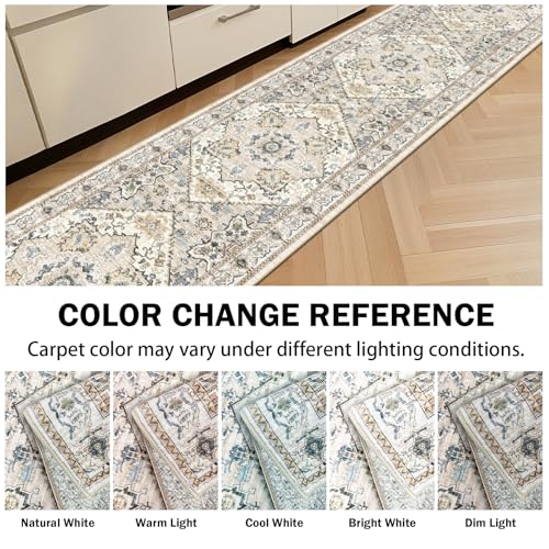 AooHHooA Boho Washable 2x10 Runner Rugs Beige Non Slip Low Pile Long Runner Rug, Stain Resistant Soft Faux Wool Runners for Hallway Laundry Entryway Bedroom - color: Beige, size: 2' x 10' (Runner)