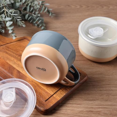 GBhome Ceramic Soup Mugs with Handles and Lids,24 OZ Soup Cups Set of 4 | Terracotta Underside,Mug Bowls with Spoon for Soup/Cereal/Salad/Noodles/Ramen/Microware &Dishwasher Safe - color: Multicolor-3