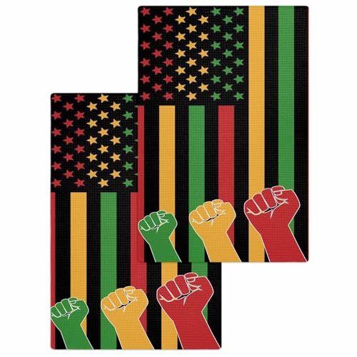 Juneteenth Hand Towels Set, Waffle Weave Kitchen Towels 2 Pieces, Black History Month Flag African American Microfiber Hair Face Bath Tea Towel Absorbent Quick Drying Cleaning Dish Cloths, 15.7"x23.6" - size: 2PCS,15.7"x23.6"