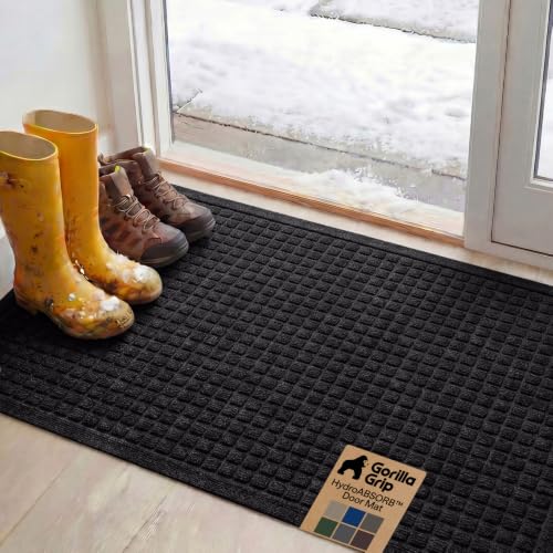 GORILLA GRIP® Ultra Absorbent Front Door Mat Outside Entrance, 47x35, Traps Dirt and Moisture, HydroABSORB Indoor Outdoor Doormat Holds Up to 6 Cups Water, Stain and Fade Resistant Welcome Mat, Black - color: Black, size: 47" X 35"