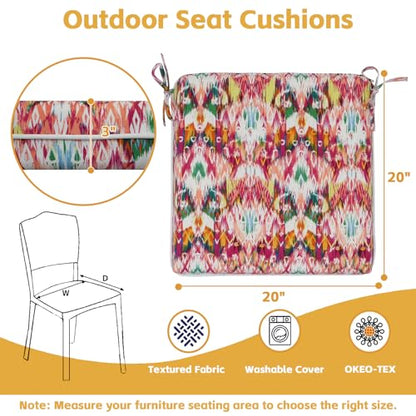 COZYVIDA Outdoor Chair Cushions Set of 4, 20"x20" Square Seat Pads with Tie Straps and YKK Zippers, 35D High-Density Foam, Water-Resistant Fabric,UV-Resistant 1000+ Hrs - color: Print 041