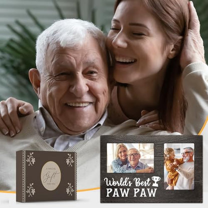 Fathers Day Pawpaw Gifts, Paw Paw Gift for Grandpa 3D Photo Frame Hold 4x6 Inches Two Photos, Best Pawpaw Ever Birthday Gift for Him from Grandkids, Gifts for Pawpaw Who Wants Nothing - color: paw paw