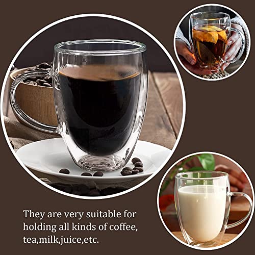 15 Oz Double Walled Glass Coffee Mugs, 2 Packs Clear Coffee Mugs with Lids Insulated Coffee Cups with Handle Perfect for Cappuccino,Tea,milk ,Espresso,Latte, Hot Beverage Set of 2 (Glass lid, 15oz) - color: 15oz