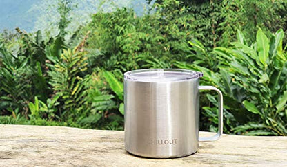 CHILLOUT LIFE Stainless Steel 16 oz Vacuum Insulated Coffee Mug with Handle and Lid, Large Thermal Camping Coffee Mug Cup with Durable Sliding Lid for Men & Women, Keeps your Beverages Hot & Cold - color: Stainless Steel, size: 16 Ounces